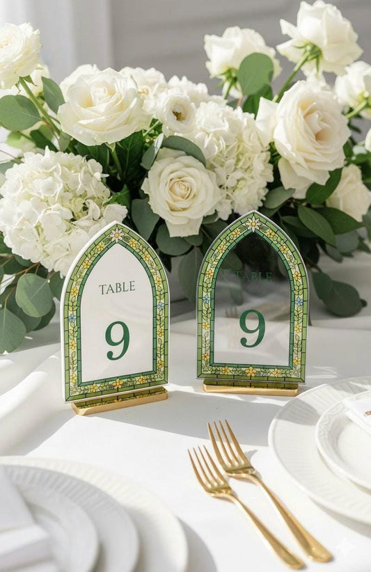 3D Stained Glass Wedding Table Numbers: Elegant Reception Decor