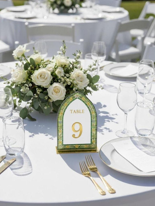 3D Gold Wedding Table Number, Stained Glass Style, Elegant Engagement Decor