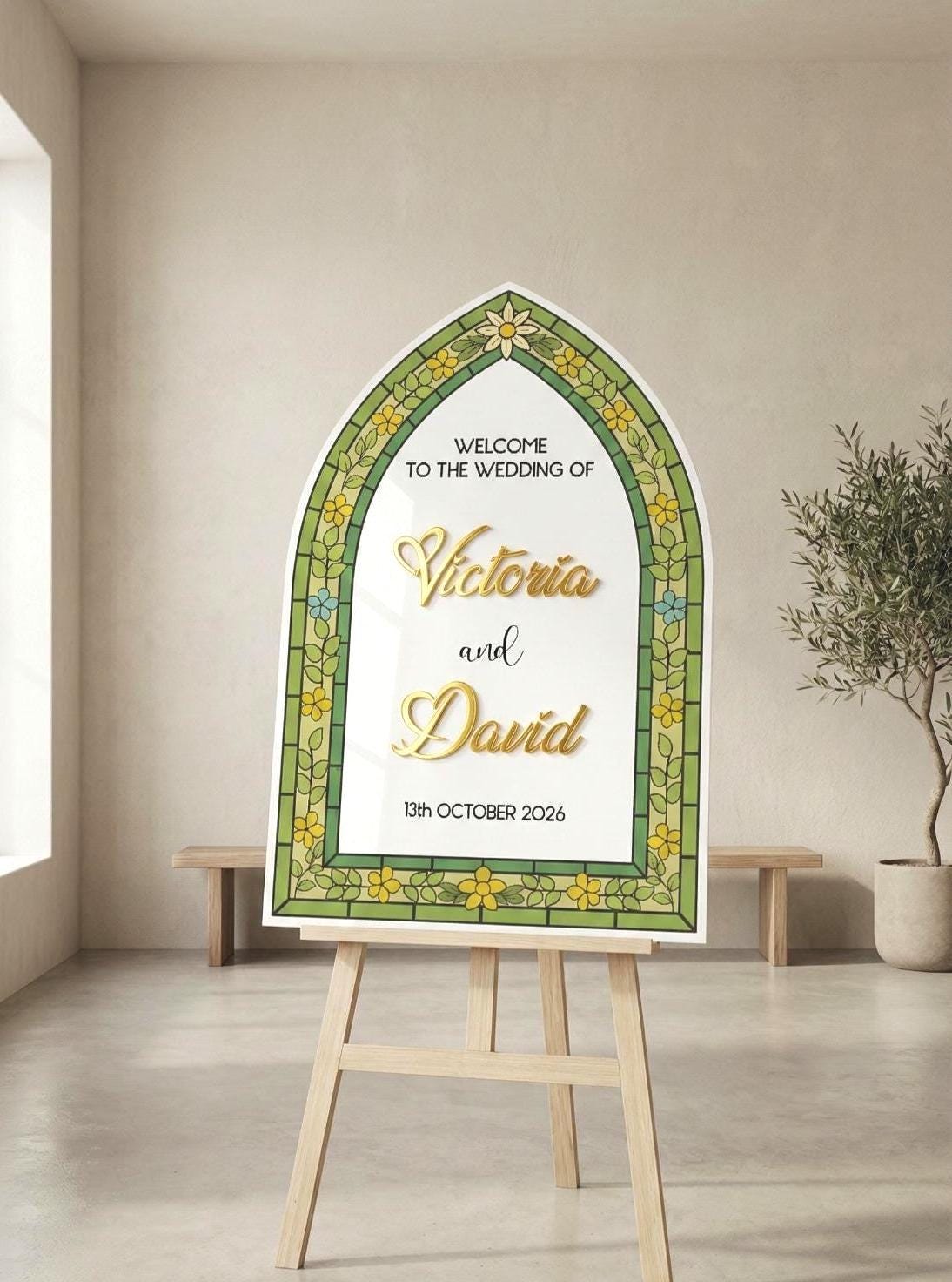 Stained Glass Welcome Sign, Acrylic Wedding Signage: Engagement Decorations