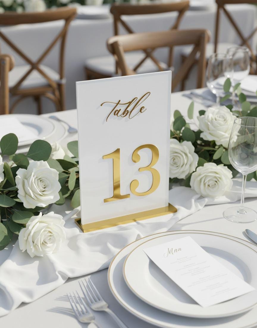 White and Gold Acrylic Wedding Table Numbers