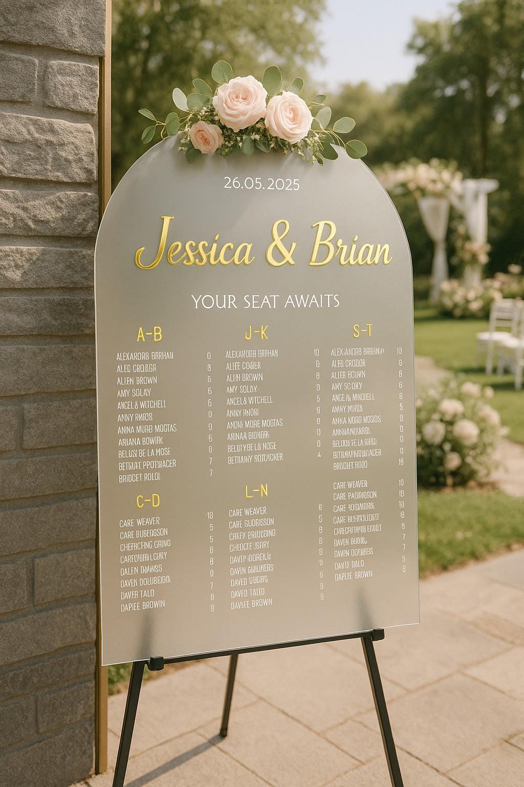 Acrylic Wedding Seating Chart Sign, Find Your Seat: 3D Mirror Text