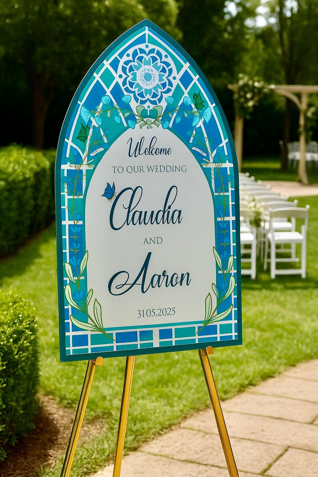 Acrylic Wedding Welcome Sign: Stained Glass Style