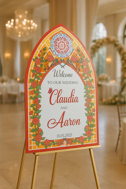 Custom Acrylic Wedding Welcome Sign: Elegant Stained Glass Style