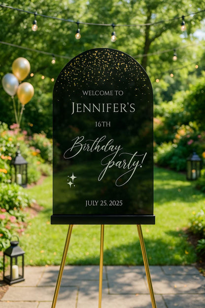 Personalized Acrylic Happy Birthday Welcome Sign: Elegant Party Decor