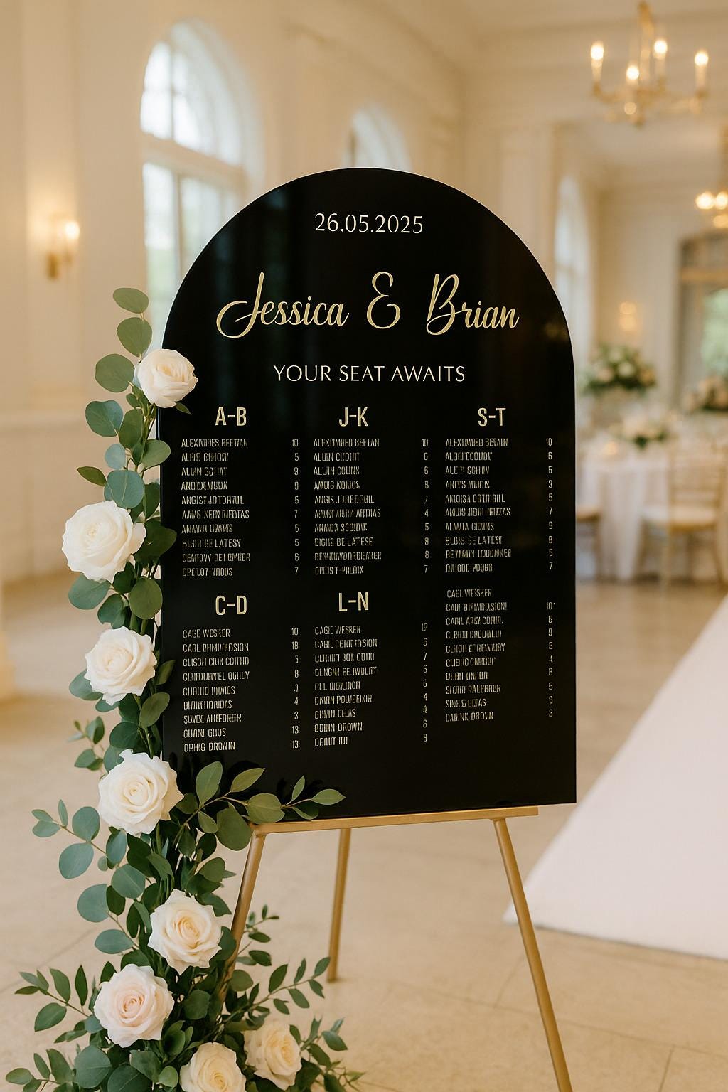 Custom Acrylic Wedding Seating Chart Sign: 3D Mirror Text
