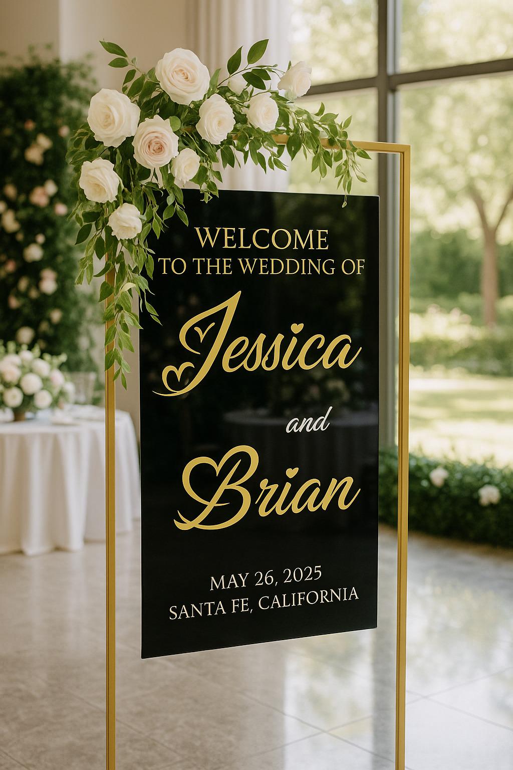 Personalized Wedding Welcome Sign: 3D Mirror Acrylic Names, Elegant Reception Decor