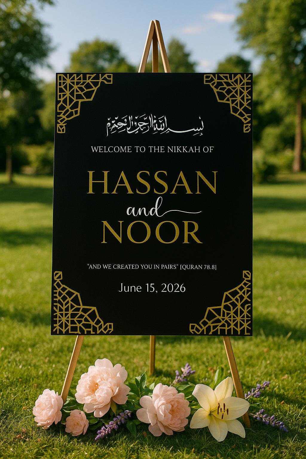 Custom Acrylic Islamic Wedding Welcome Sign: Gold Mirror, Bismillah Decor