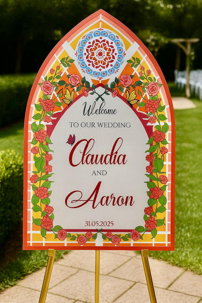 Stained Glass Acrylic Wedding Welcome Sign: Elegant Reception Decor
