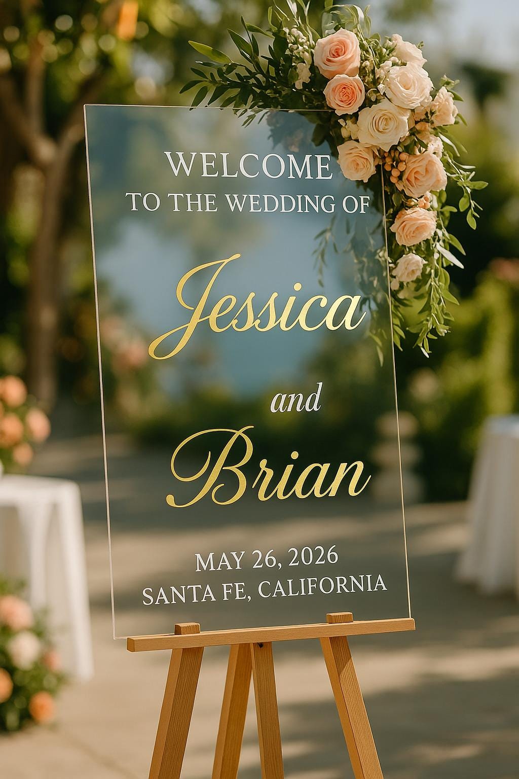 Wedding Welcome Sign: 3D Mirror Acrylic Names, Elegant Reception Decor