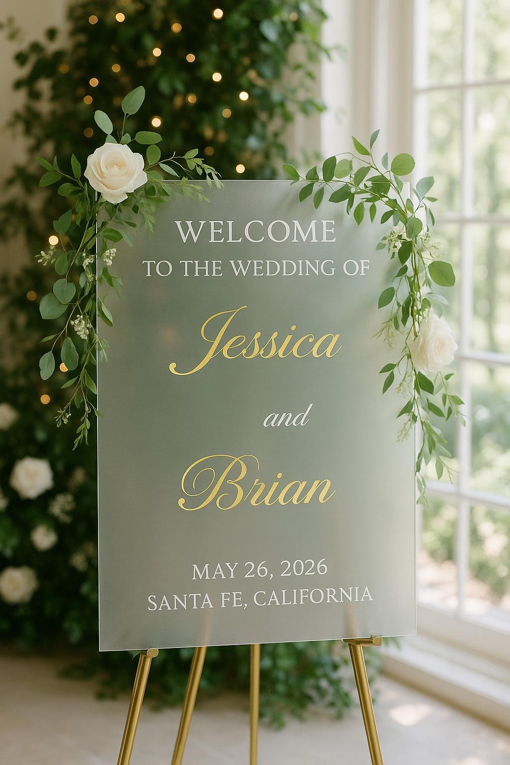 Personalized Wedding Welcome Sign: 3D Mirror Acrylic Names, Elegant Reception Decor