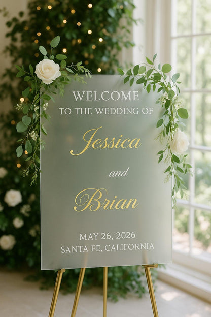 Personalized Wedding Welcome Sign: 3D Mirror Acrylic Names, Elegant Reception Decor