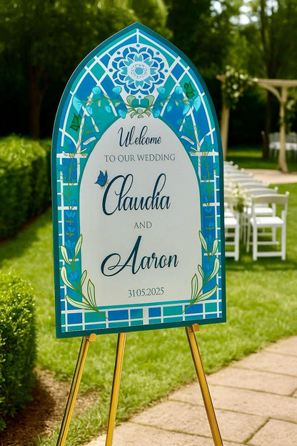 Custom Acrylic Wedding Welcome Sign: Elegant Stained Glass Style