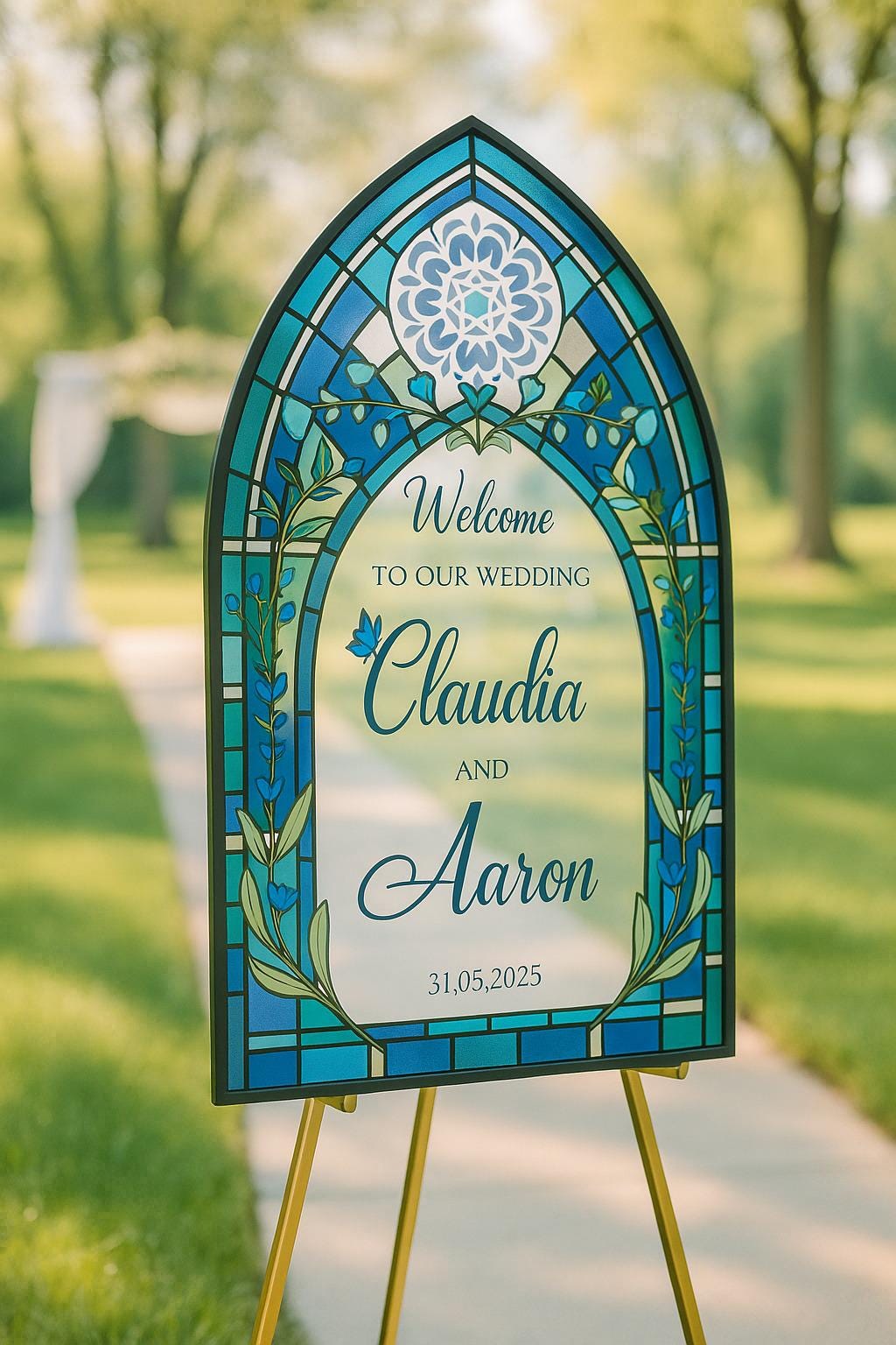 Stained Glass Acrylic Wedding Welcome Sign: Elegant Reception Decor