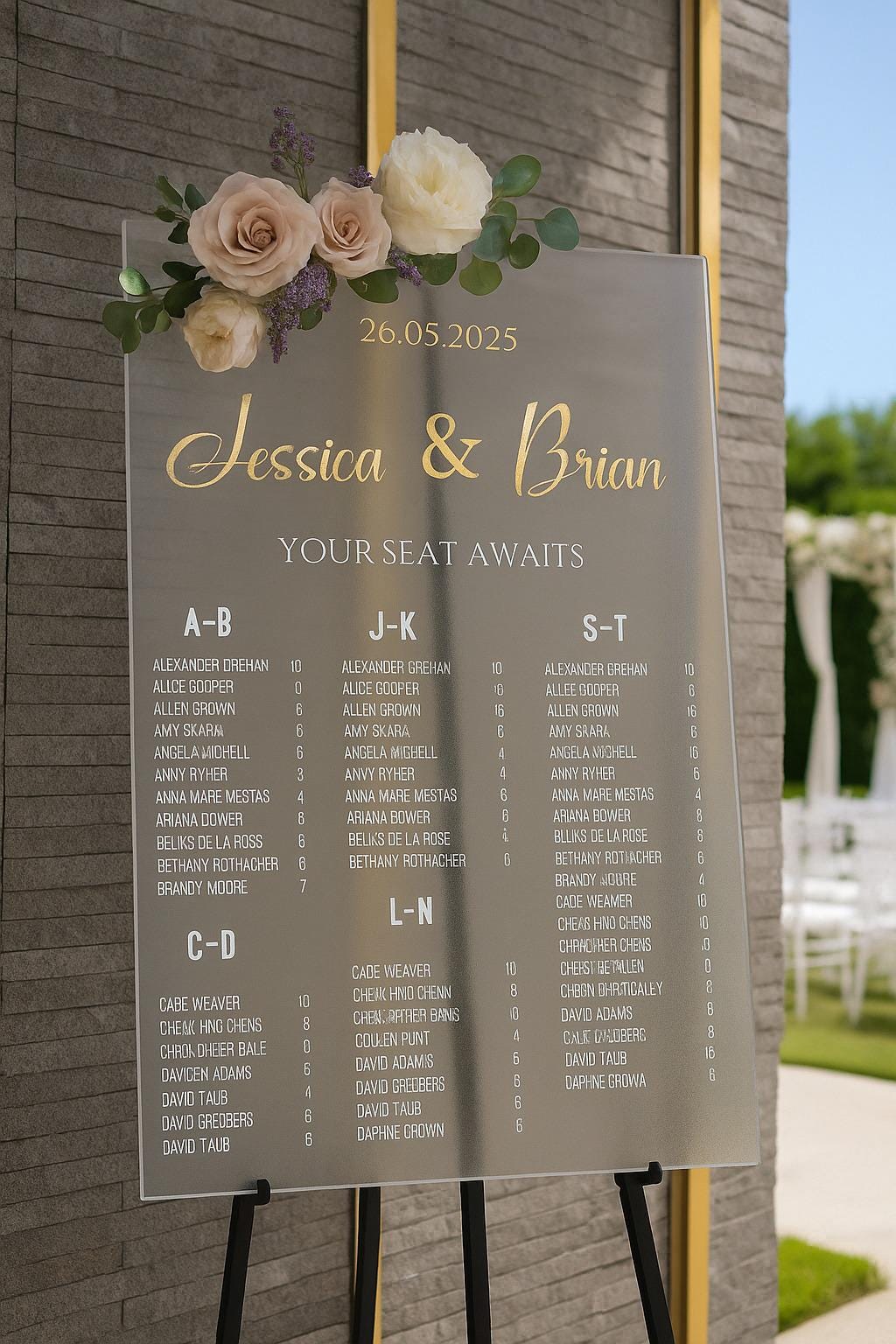 Custom Acrylic Wedding Seating Chart Sign: 3D Mirror Text