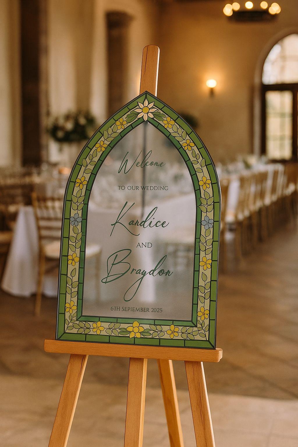 Stained Glass Acrylic Wedding Welcome Sign: Elegant Reception Decor