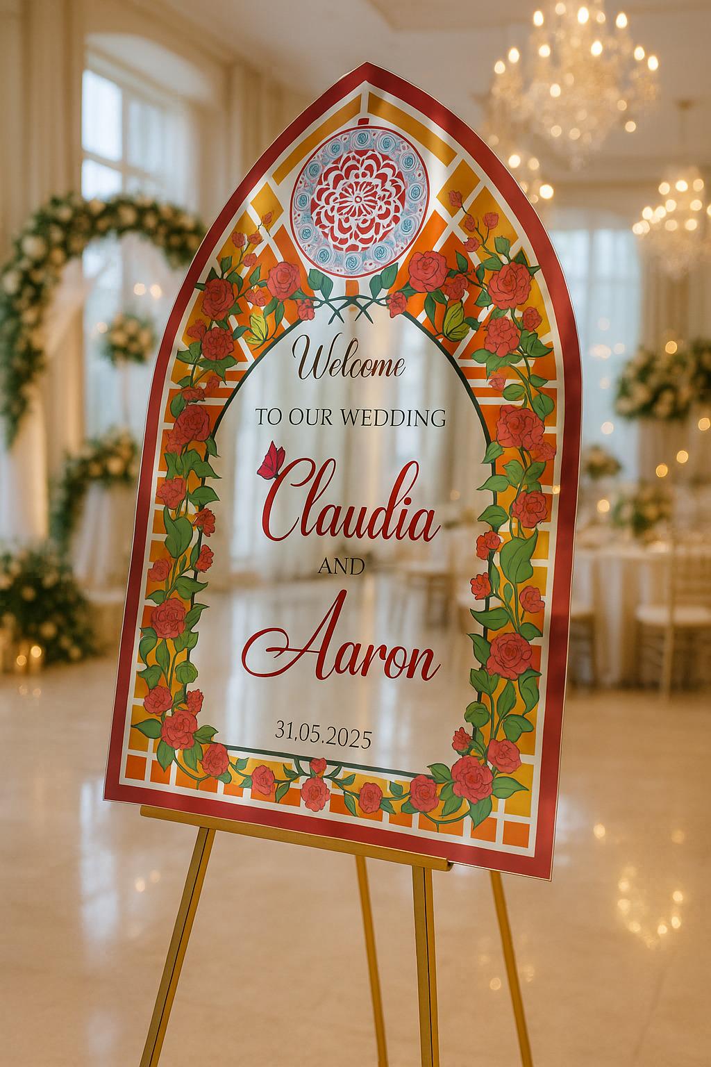 Stained Glass Acrylic Wedding Welcome Sign: Elegant Reception Decor