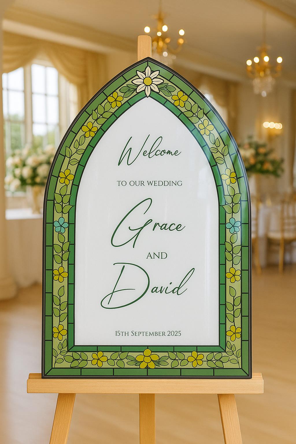 Custom Acrylic Wedding Welcome Sign: Elegant Stained Glass Style
