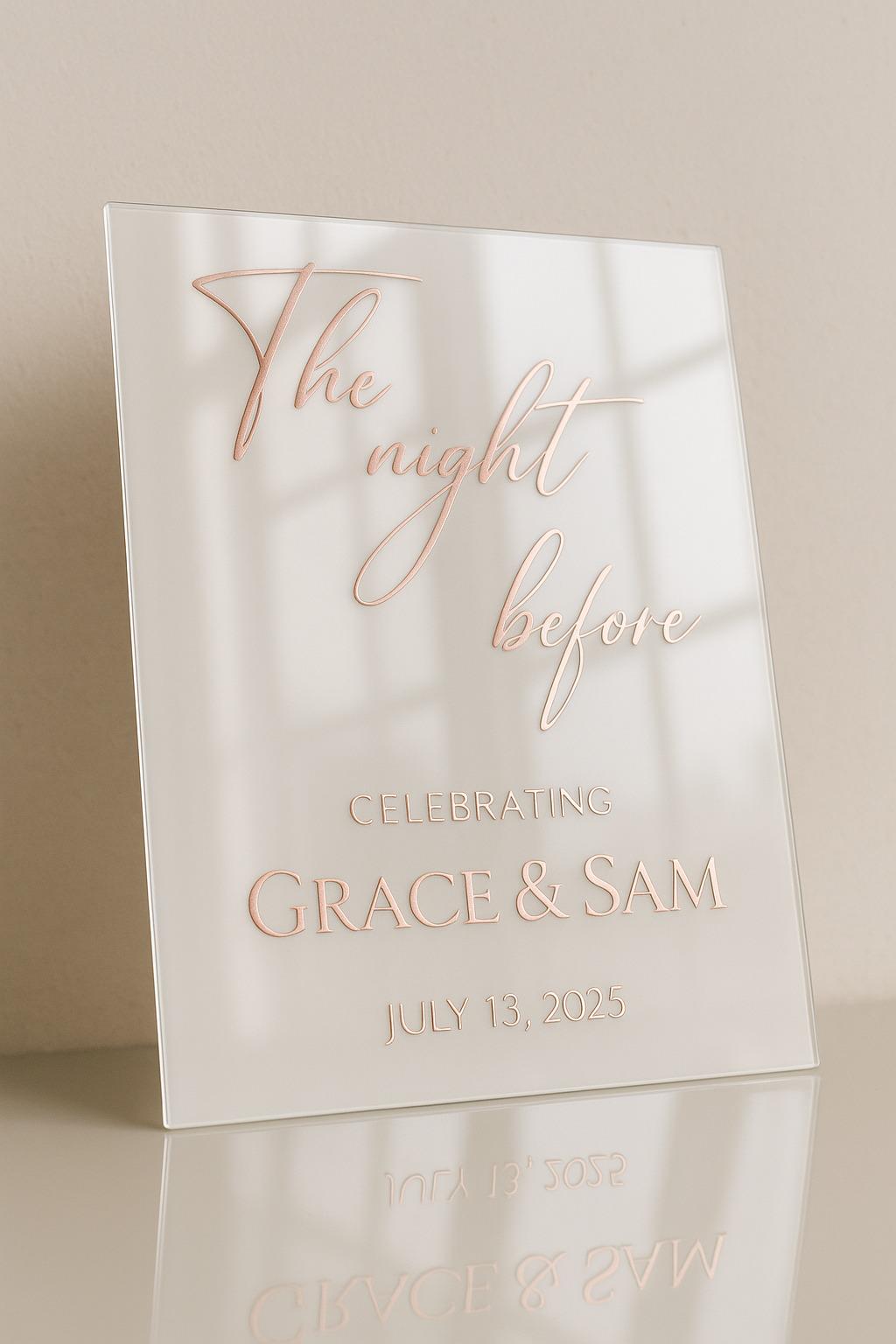 The Night Before Sign, Acrylic Wedding Signage with 3D Mirror Letters