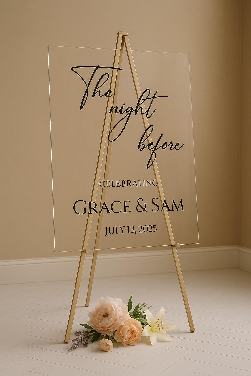 The Night Before Wedding Sign: 3D Mirror Text Welcome Sign