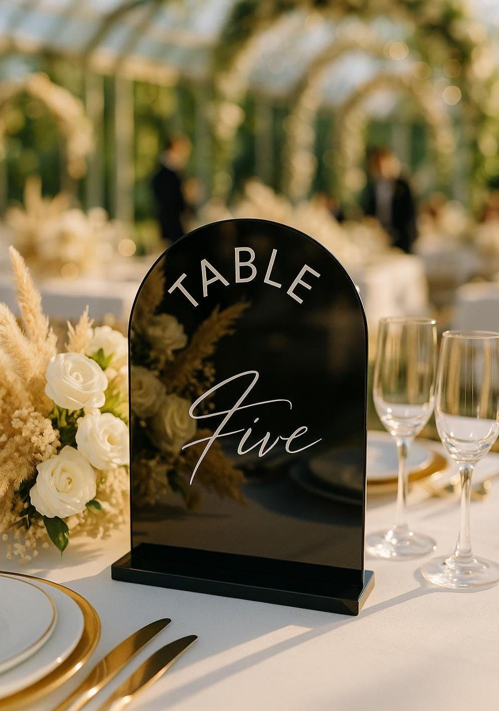 Black Acrylic Wedding Table Numbers: Minimalist Sign