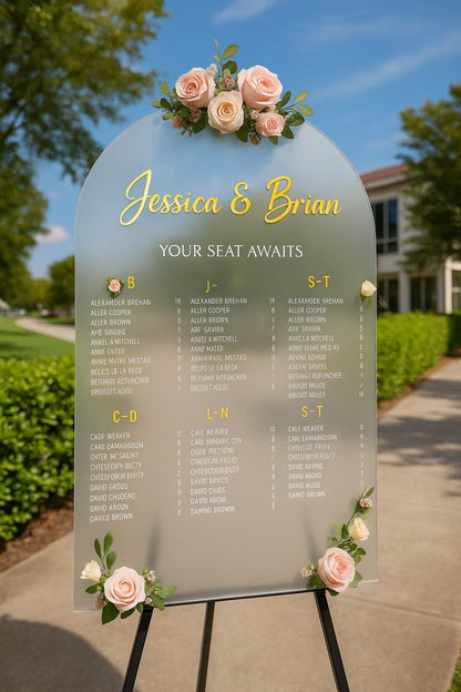 Acrylic Wedding Seating Chart Sign, Find Your Seat: 3D Mirror Text