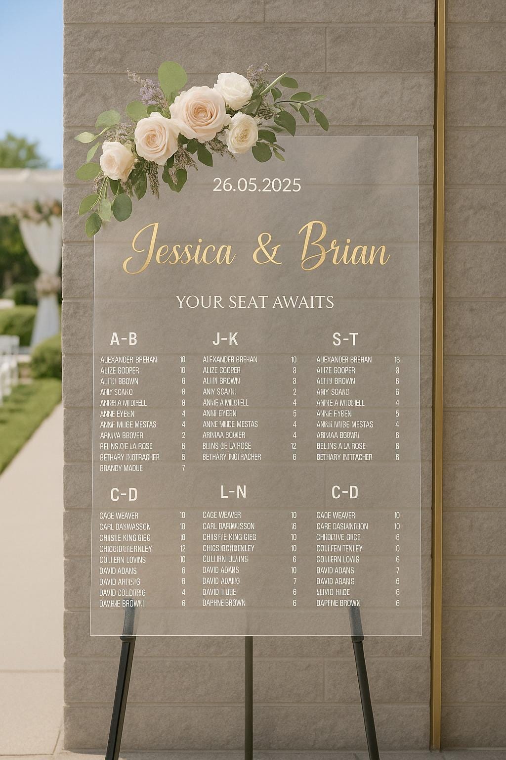 Custom Acrylic Wedding Seating Chart Sign: 3D Mirror Text