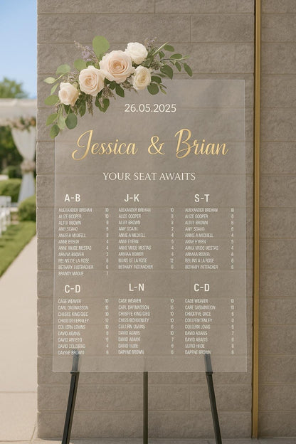 Custom Acrylic Wedding Seating Chart Sign: 3D Mirror Text