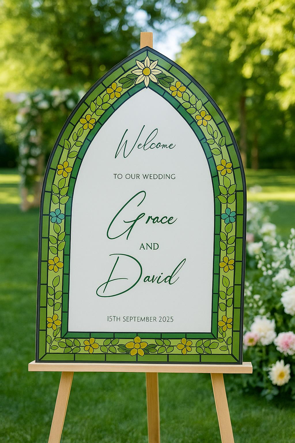 Stained Glass Acrylic Wedding Welcome Sign: Elegant Reception Decor
