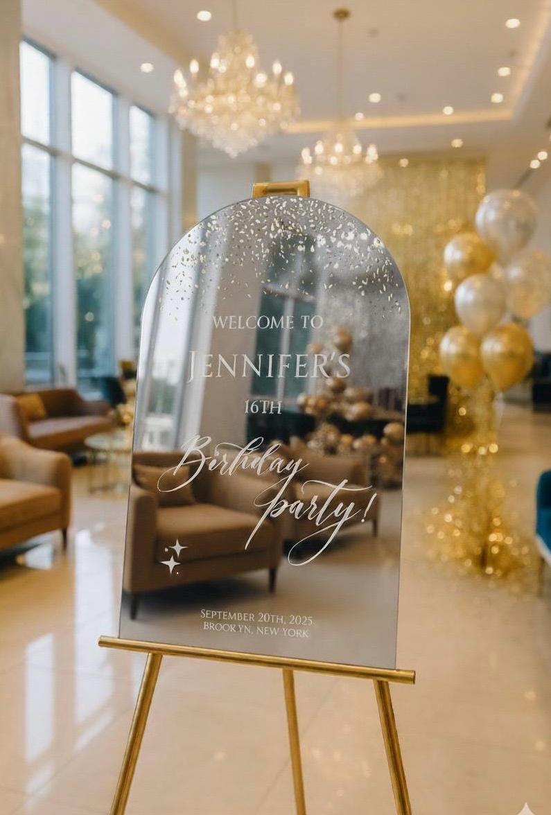 Custom Happy Birthday Sign, Gold Mirror Acrylic Welcome Sign