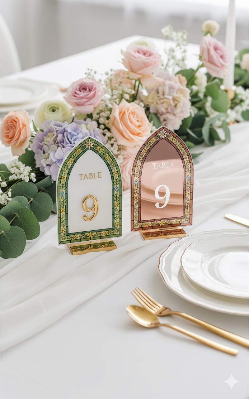 Stained Glass Table Numbers for Wedding Reception Table Decor