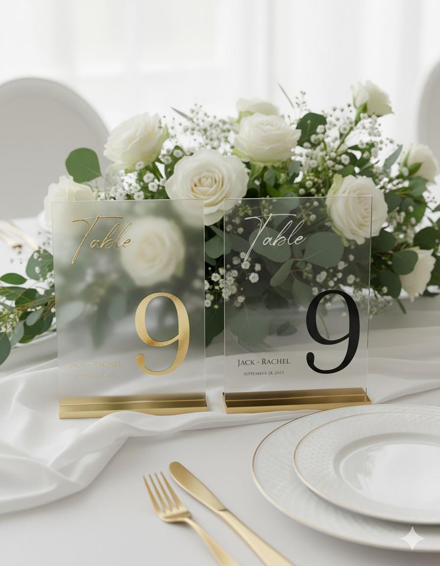 3D Black Mirror Acrylic Wedding Table Numbers with Stand
