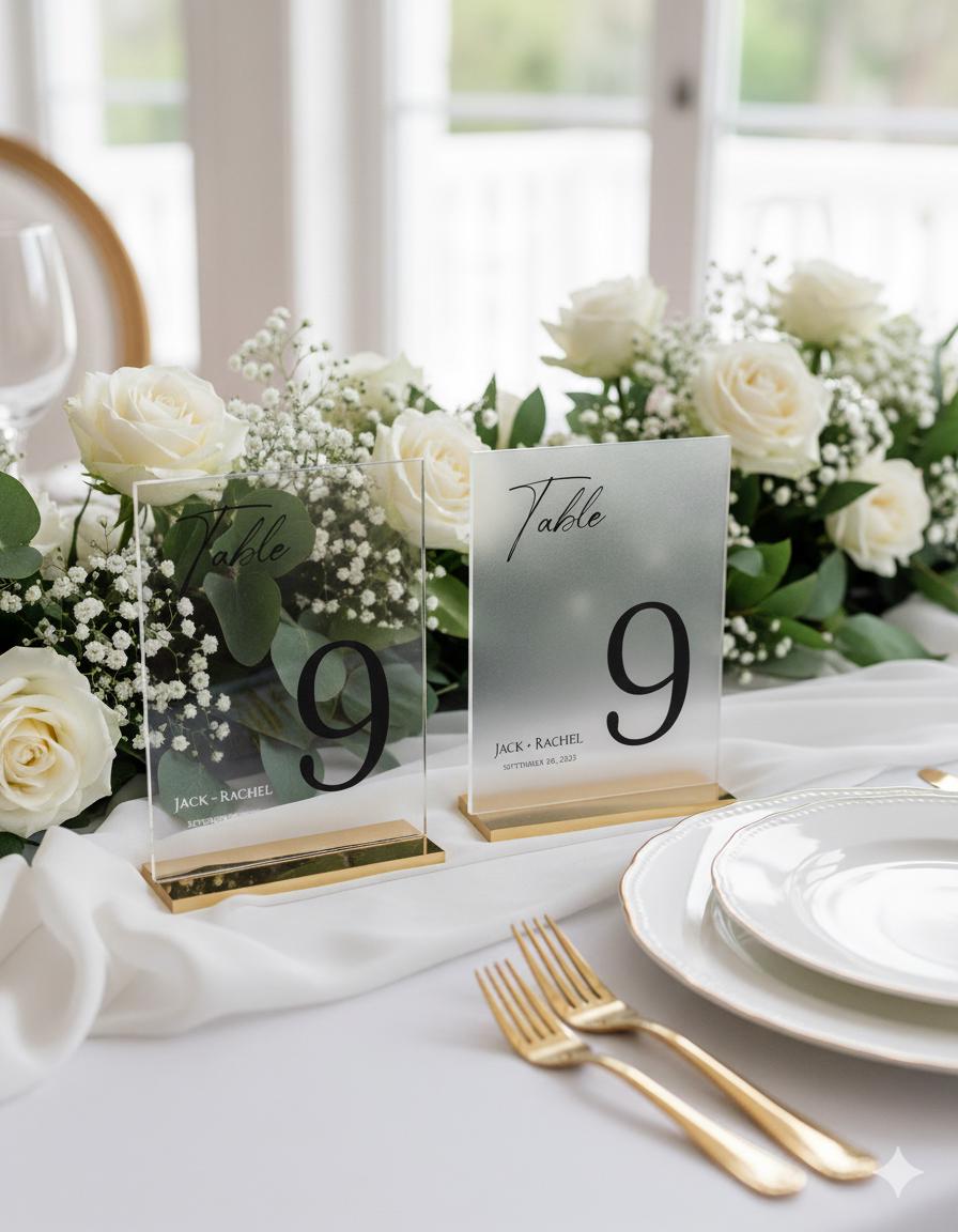 Acrylic Wedding Table Numbers, Frosted Modern Wedding Decor