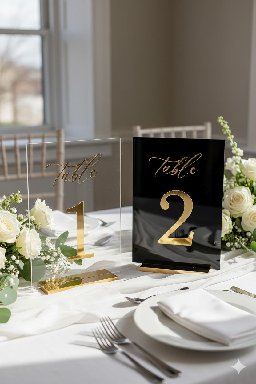 3D Black Mirror Acrylic Wedding Table Numbers with Stand