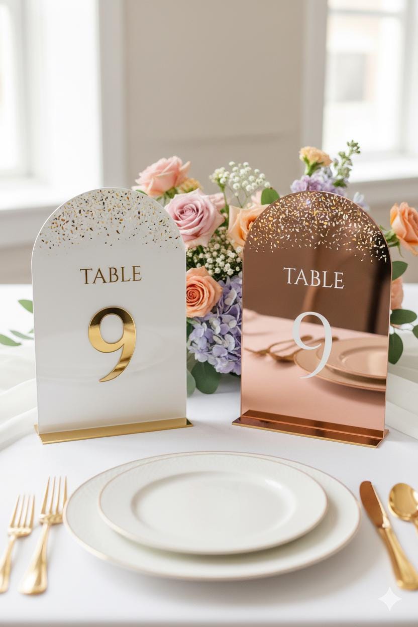 Mirror Wedding Table Numbers: Reception Decor