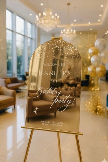 Mirror Acrylic Birthday Welcome Sign: Party Decor