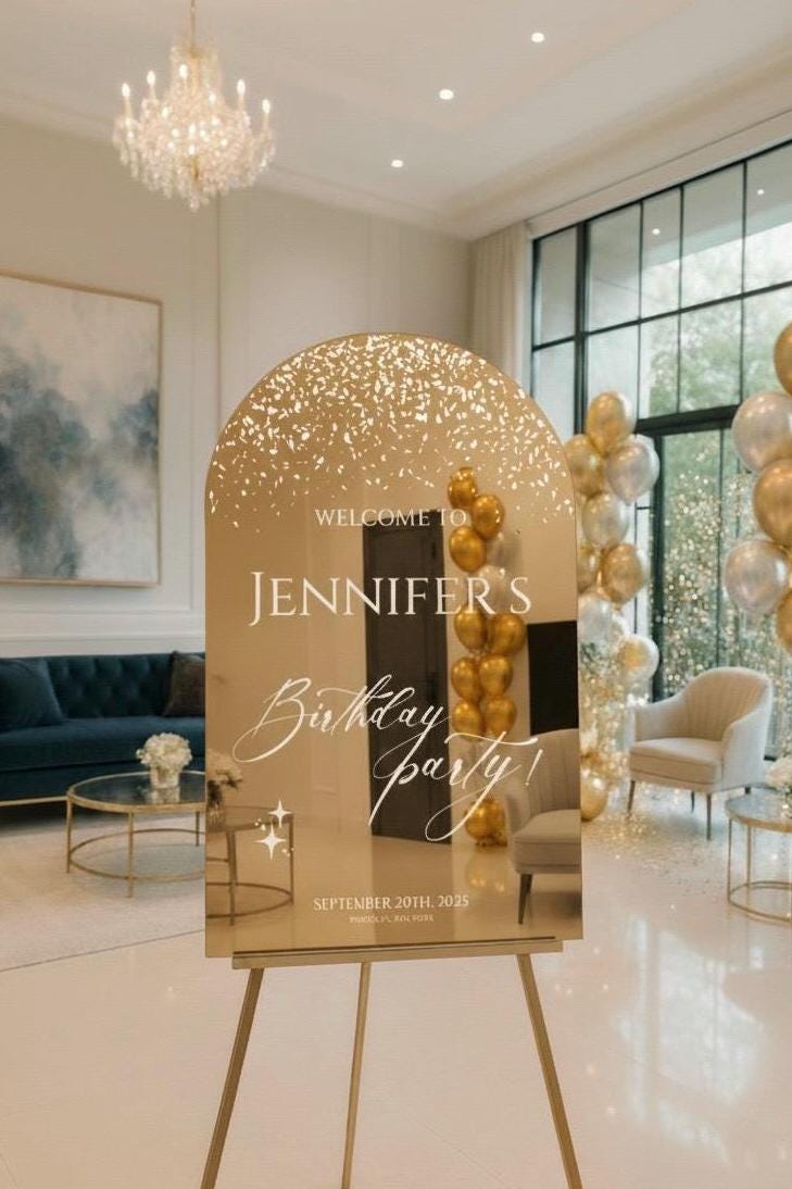 Mirror Acrylic Birthday Welcome Sign: Party Decor