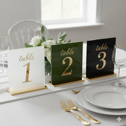 3D Black Mirror Acrylic Wedding Table Numbers with Stand