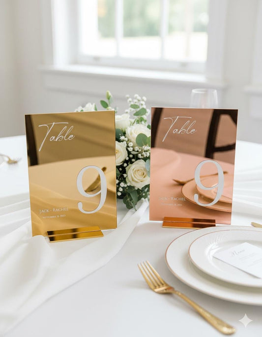 3D Clear Mirror Table Numbers: Acrylic Wedding Table Decor
