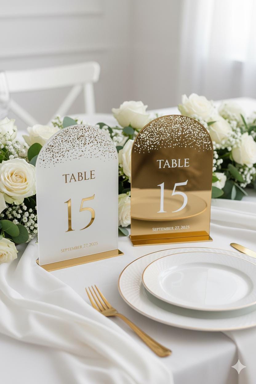 Mirror Wedding Table Numbers: Reception Decor
