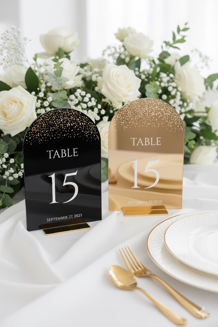 Mirror Wedding Table Numbers: Reception Decor