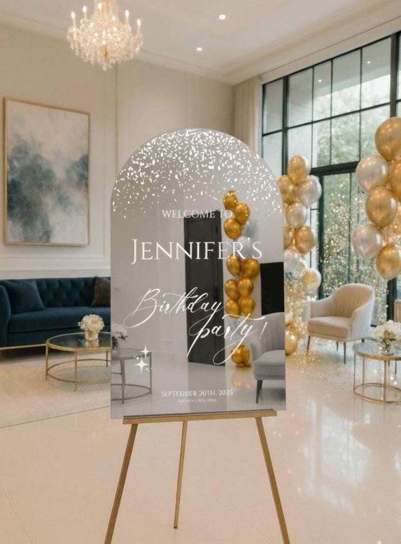 Personalized Mirror Acrylic Birthday Welcome Sign: Elegant Party Decor