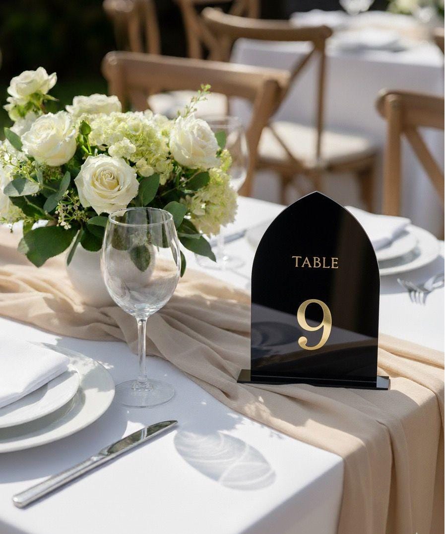 Black and Gold Table Numbers for Wedding Reception Decor