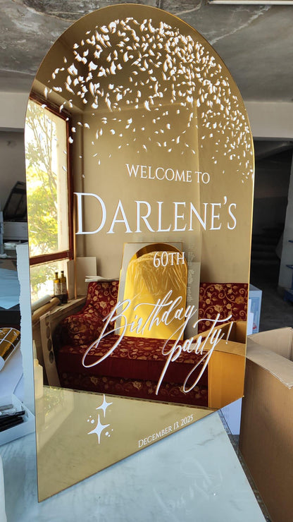 Personalized Mirror Acrylic Birthday Welcome Sign: Elegant Party Decor