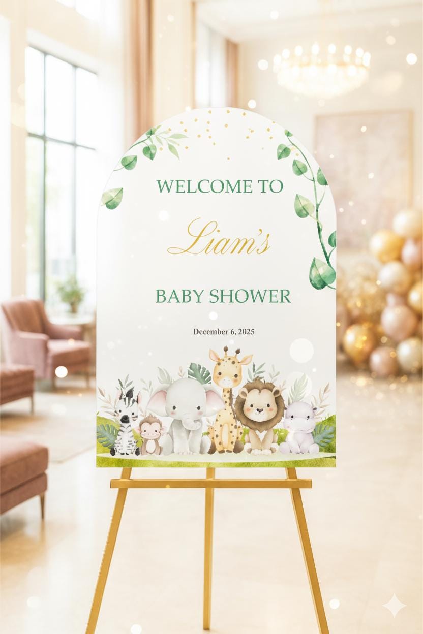 Acrylic Baby Shower Welcome Sign, A Little Wild One, Elegant Personalized Party Decor