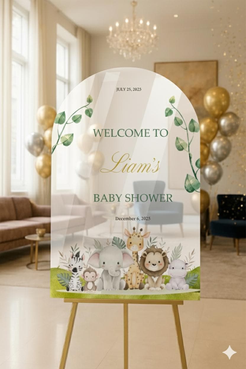 Custom Baby Shower Welcome Sign, A Little Wild One, Acrylic Party Decorations