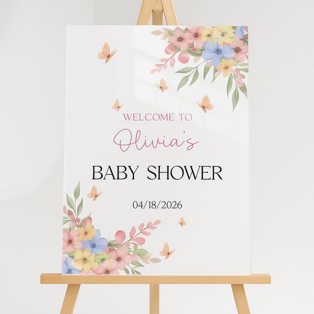 Wildflower Baby Shower Welcome Sign, Floral Party Decor