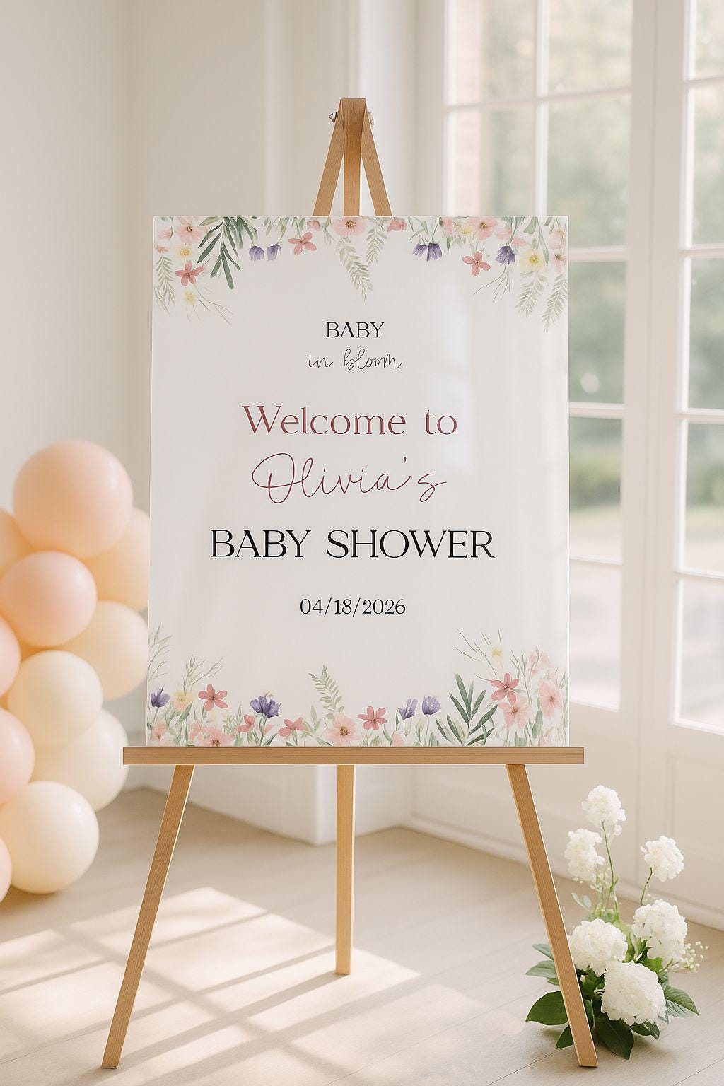 Wildflower Baby Shower Acrylic Sign, Baby in Bloom Party Decor