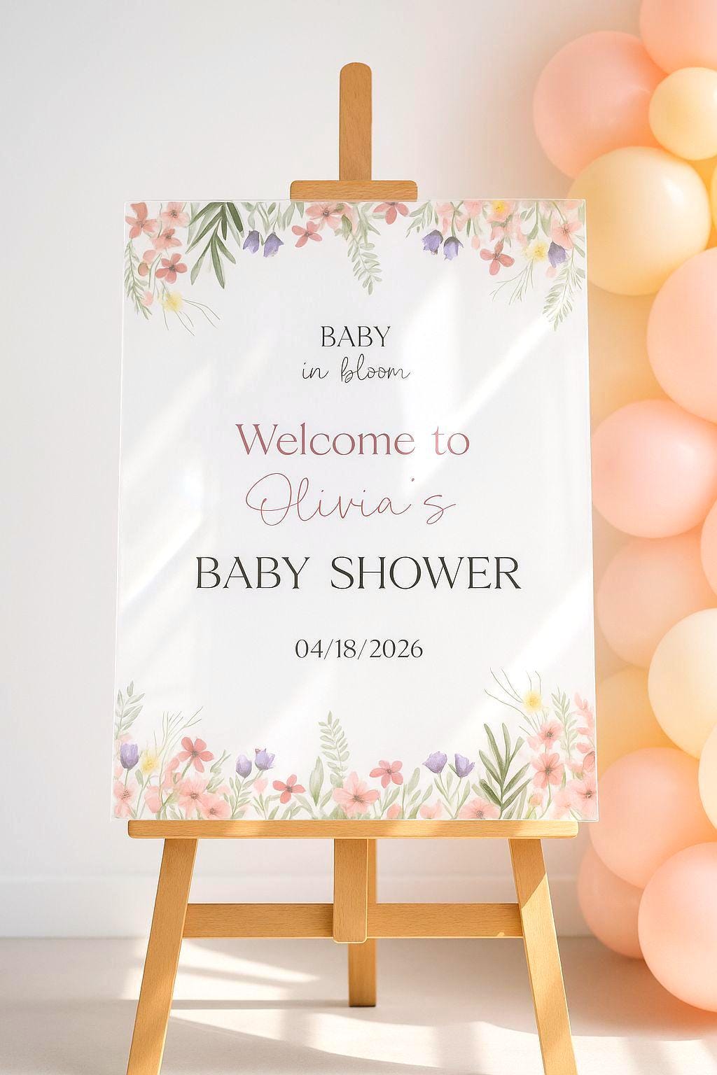 Wildflower Baby Shower Acrylic Sign, Baby in Bloom Party Decor