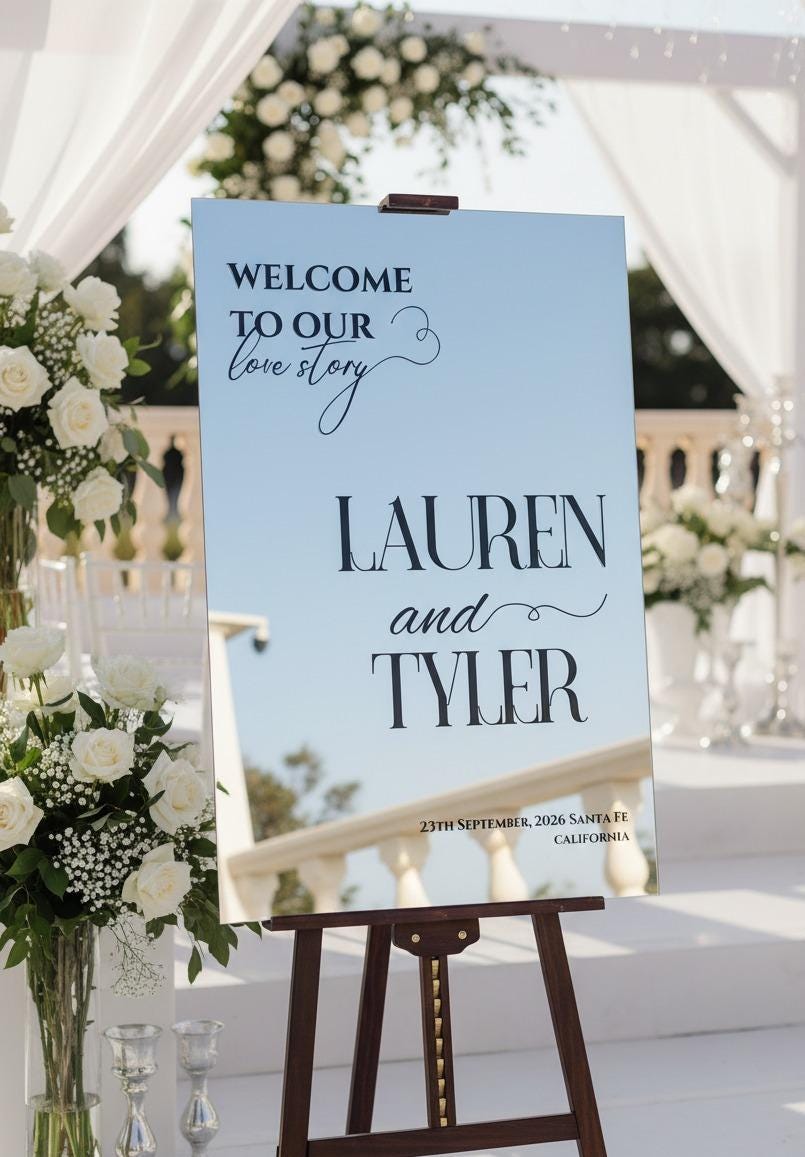 Acrylic Mirror Wedding Sign, Welcome Board