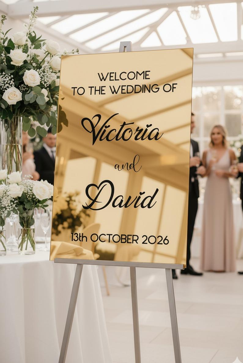 Mirror Acrylic Wedding Sign, Reception Decor